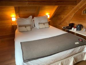 sypialnia z dużym łóżkiem w kabinie w obiekcie Chambres d'hôtes La Vercouline w mieście Villard-de-Lans