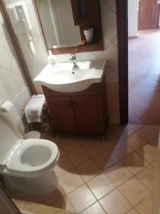 a bathroom with a white toilet and a sink at Kallisti Ξενώνας Διακοπτό-Καλάβρυτα in Diakopto