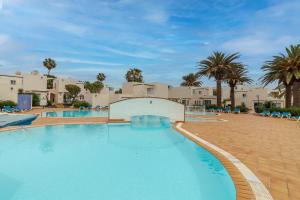 een groot zwembad met palmbomen en gebouwen bij Flatguest Alisios Playa 4 in Corralejo