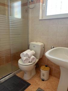 ein Bad mit einem WC und einem Waschbecken in der Unterkunft S&G Luxury Apartments - Makri Gialos in Makry Gialos