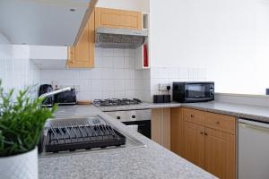 Central Dover - 1 Bedroom apartment في Kent: مطبخ مع حوض وميكروويف