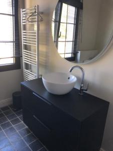 a bathroom with a sink and a mirror on a counter at Chambre d'Hôte Touquet's Garden in Cucq