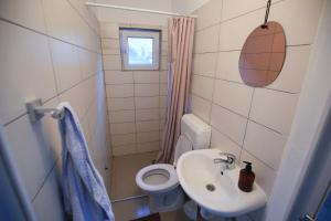 a small bathroom with a toilet and a sink at Idyllic river front holiday houses - Tišine in Goražde