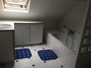 La salle de bains est pourvue d'une douche, d'une baignoire et d'un lavabo. dans l'établissement Studio Cosy à Woluwé, à Bruxelles