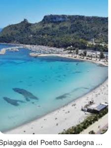 una vista aérea de una playa con tiburones en el agua en Virgy’s House en Sestu