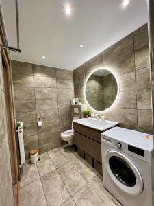 a bathroom with a washing machine and a sink at ATELIER DES REVES - au coeur de Besancon - 88 m2 in Besançon