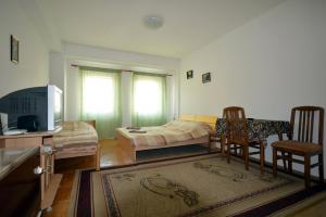a living room with a bed and a table and chairs at Apartment NAUM M in Ohrid