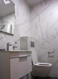 ein weißes Bad mit einem WC und einem Waschbecken in der Unterkunft Apartment Ilija in Tivat