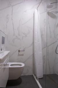 ein Bad mit einem WC und einem Duschvorhang in der Unterkunft Apartment Ilija in Tivat