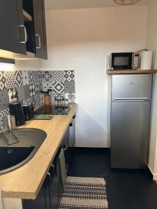 a small kitchen with a sink and a refrigerator at Appartement Evry in Évry-les-Châteaux