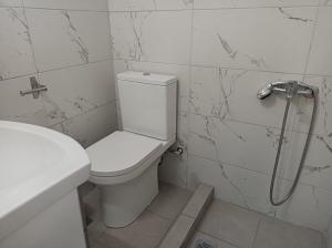 a white bathroom with a toilet and a sink at Apartment Dipla in Athens