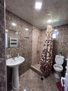 a bathroom with a sink and a toilet and a shower at Edem B&B in Sevan +96 photos