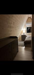 a bedroom with a bed and a dresser in a room at The lion Bridge in Rogoźnik +4 photos