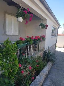 a balcony with flowers on the side of a house at Apartments and rooms with parking space Solaris, Sibenik - 12269 in Šibenik