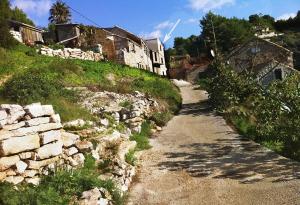 eine unbefestigte Straße neben einer Steinmauer in der Unterkunft Apartments by the sea Cove Salbunara - Bisevo, Vis - 12700 in Komiža