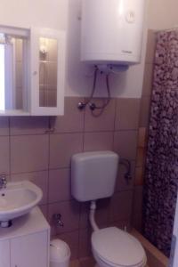 Apartments by the sea Kuciste, Peljesac - 12832 في كوتشيشته: حمام به مرحاض أبيض ومغسلة