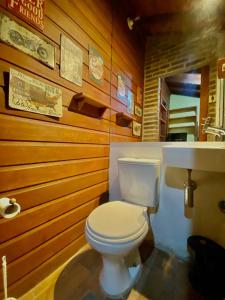 a bathroom with a toilet and a sink at CHALÉ MONTANHÊS ALPES in São Francisco de Paula