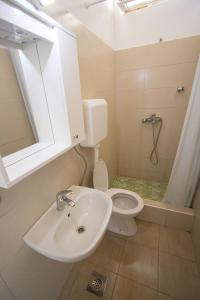 een badkamer met een wastafel, een toilet en een douche bij Apartment Rapak 12779e in Gdinj