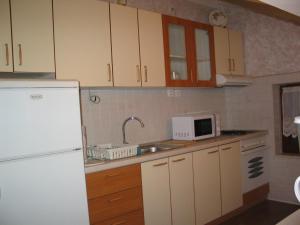 a kitchen with a white refrigerator and a microwave at Apartments with parking space Privlaka, Zadar - 12989 in Privlaka
