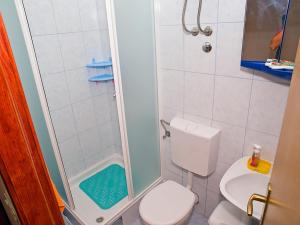 a small bathroom with a toilet and a shower at Apartments by the sea Brist, Makarska - 12991 in Podaca