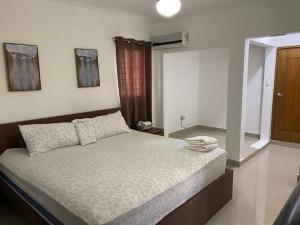 1 dormitorio con 1 cama en una habitación en Romantico,moderno , self check-in-24/7-wifi-Tv 4K, en Santiago de los Caballeros