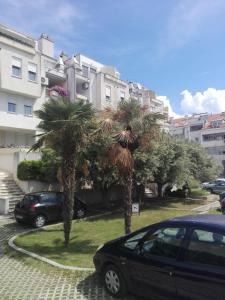 un'auto parcheggiata accanto alle palme di fronte a un edificio di Apartments with WiFi Split - 13120 a Spalato (Split)