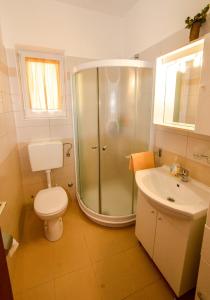 een badkamer met een douche, een toilet en een wastafel bij Apartments by the sea Guduce, Ugljan - 13274 in Ugljan
