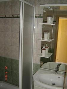 ein Bad mit einer Dusche, einem Waschbecken und einer Dusche in der Unterkunft Apartments by the sea Brgulje, Molat - 13318 in Molat