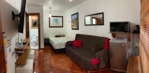 uma sala de estar com um sofá e uma televisão em Casa Huespedes EL ENSUEÑO em Jardín