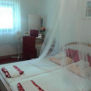 een slaapkamer met een wit bed met een net bij Apartments with a parking space Primosten - 13671 in Primošten