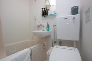 a bathroom with a white toilet and a sink at iyashi no yado isshinkan in Kanoya