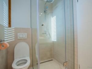 a bathroom with a toilet and a glass shower at Holiday house with a swimming pool Preko, Ugljan - 14707 in Preko +15 photos