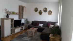a living room with a couch and a tv at Apartments with WiFi Omis - 14843 in Omiš