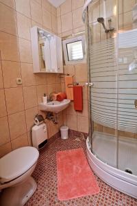 スチュライにあるApartments by the sea Sucuraj, Hvar - 14866のトイレ、洗面台、シャワー付きのバスルーム