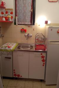 a small kitchen with a sink and a refrigerator at Apartments and rooms with parking space Stari Grad, Hvar - 14888 in Stari Grad