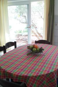a plate of fruit on a table with a window at Seaside secluded apartments Cove Skozanje, Hvar - 14899 in Gdinj