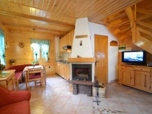 a living room with a fireplace and a television at Holiday house with a parking space Crni Lug, Gorski kotar - 15058 in Crni Lug