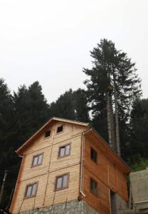 a large wooden building with windows on top of it at İnka Apart House in Ayder Yaylasi