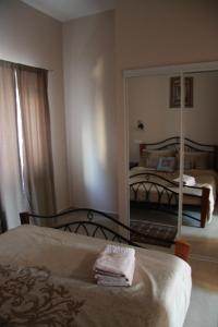 um quarto com uma cama e um espelho grande em Apartment Zaton 15000c em Zaton