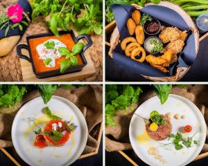 a collage of four pictures of food on plates at Hotel Lantier Bytom - Katowice - Chorzów in Bytom