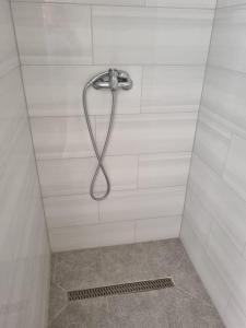 La salle de bains est pourvue d'une douche avec un pommeau de douche. dans l'établissement Apartment Nura, à Bihać
