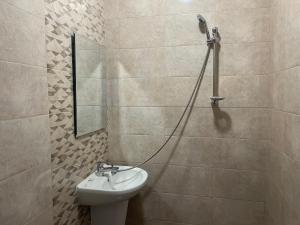 a bathroom with a sink and a mirror and a toilet at Зелената къща in Hisarya +45 photos