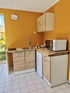 a kitchen with a sink and a counter top at Manbana 333 in Folle Anse