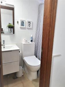 un bagno bianco con un water e un lavandino di Sunny Holidays in Casa Familiar Playa La Arena a Puerto de Santiago