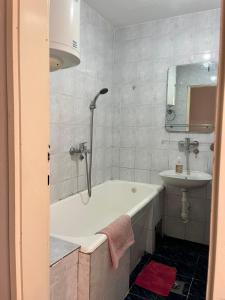 La salle de bains est pourvue d'une baignoire et d'un lavabo. dans l'établissement Gorica hill apartment, à Podgorica