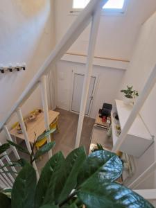 een kamer met een trap met een plant bij Morandi's in Bologna