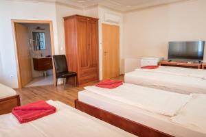 a room with three beds and a television at Kaiser Residence in Baja