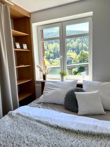 Un pat sau paturi într-o cameră la Apartmán Labská 21 ve Špindlerově Mlýně