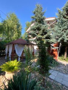 un jardin avec un arbre et un kiosque dans l'établissement Vila Suzana, à Vénus