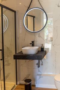 a bathroom with a sink and a mirror at Appartement Cosy avec Jardin au Centre Historique de Sélestat & Proche Europa-Park in Sélestat